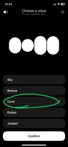 ChatGPTアプリのモバイルの声選択（Cove）