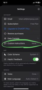 ChatGPTアプリのCustom Instructionsの開き方